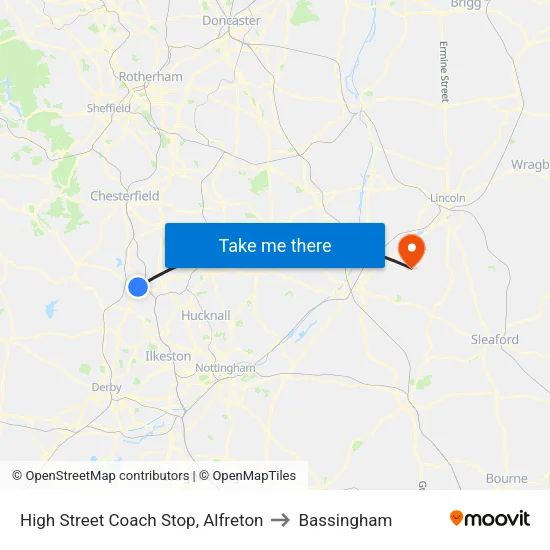 High Street Coach Stop, Alfreton to Bassingham map