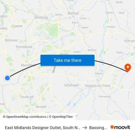 East Midlands Designer Outlet, South Normanton to Bassingham map