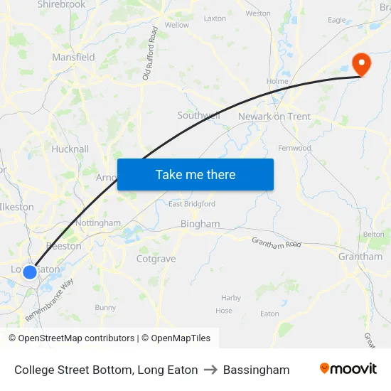 College Street Bottom, Long Eaton to Bassingham map