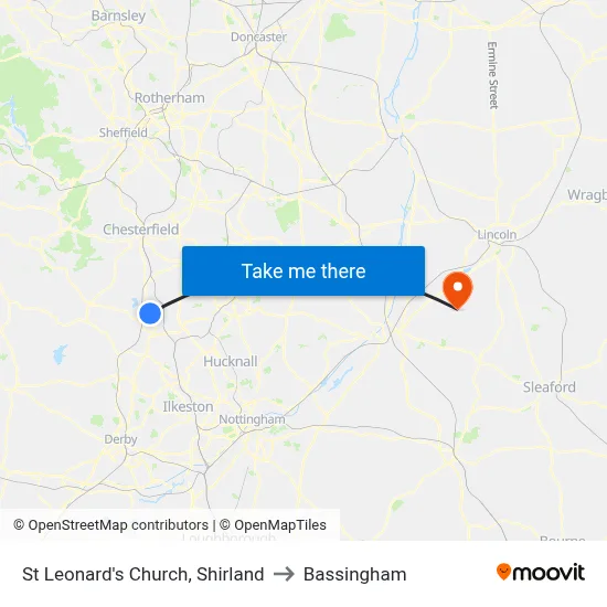 St Leonard's Church, Shirland to Bassingham map