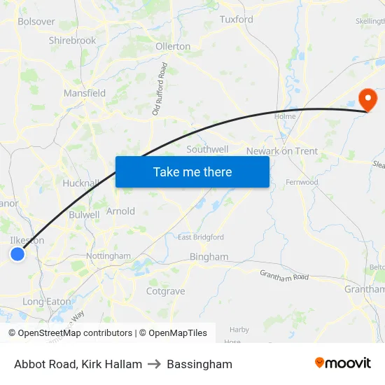 Abbot Road, Kirk Hallam to Bassingham map