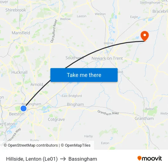 Hillside, Lenton (Le01) to Bassingham map