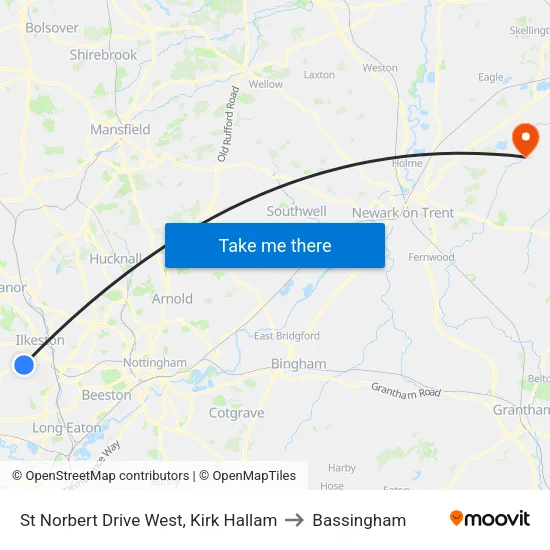 St Norbert Drive West, Kirk Hallam to Bassingham map