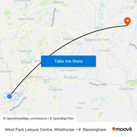 West Park Leisure Centre, Wilsthorpe to Bassingham map