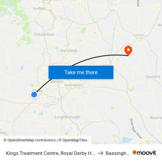 Kings Treatment Centre, Royal Derby Hospital to Bassingham map