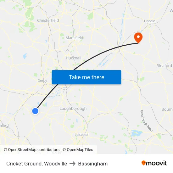 Cricket Ground, Woodville to Bassingham map
