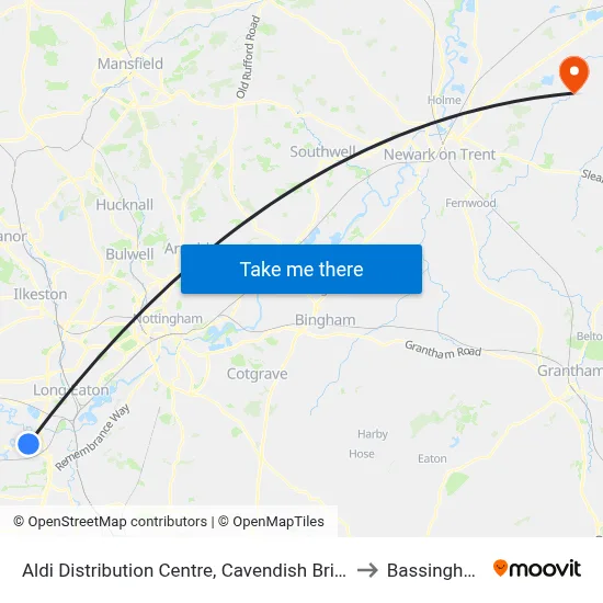 Aldi Distribution Centre, Cavendish Bridge to Bassingham map