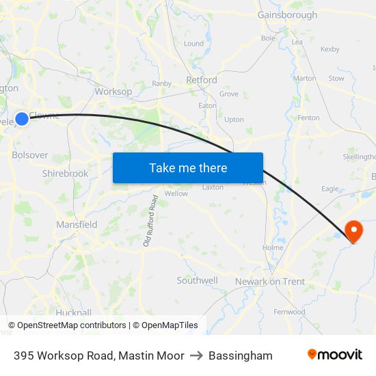 395 Worksop Road, Mastin Moor to Bassingham map