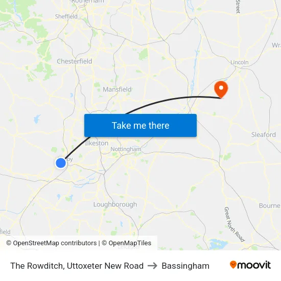The Rowditch, Uttoxeter New Road to Bassingham map