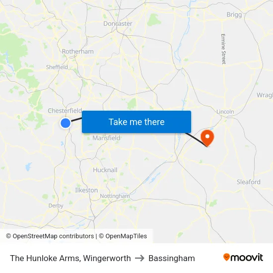The Hunloke Arms, Wingerworth to Bassingham map