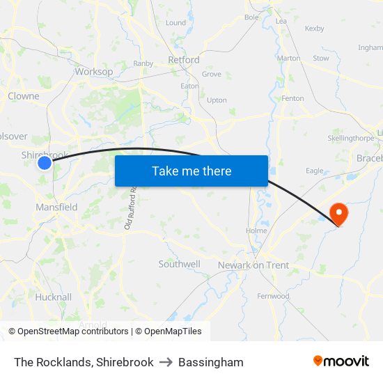 The Rocklands, Shirebrook to Bassingham map