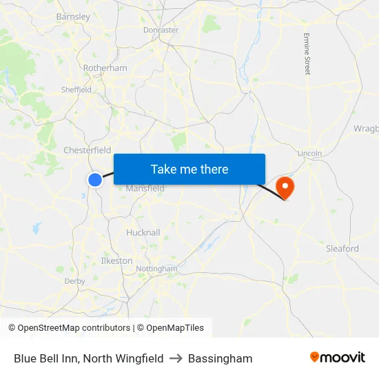 Blue Bell Inn, North Wingfield to Bassingham map