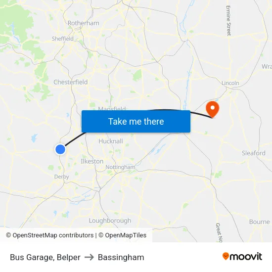 Bus Garage, Belper to Bassingham map