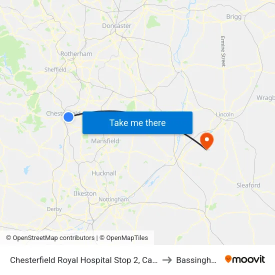 Chesterfield Royal Hospital Stop 2, Calow to Bassingham map