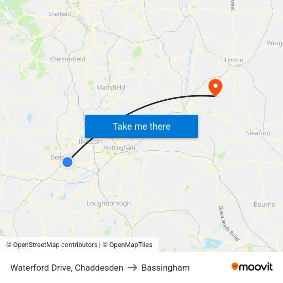 Waterford Drive, Chaddesden to Bassingham map