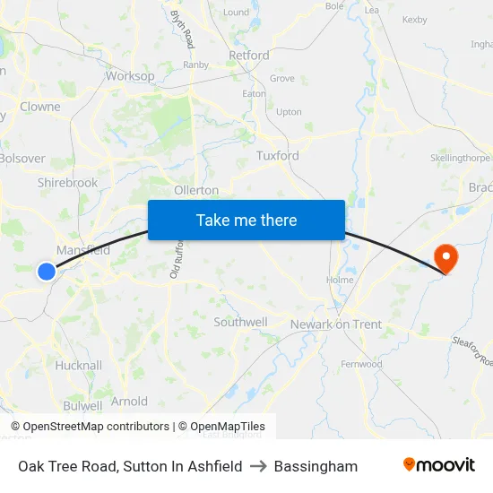 Oak Tree Road, Sutton In Ashfield to Bassingham map