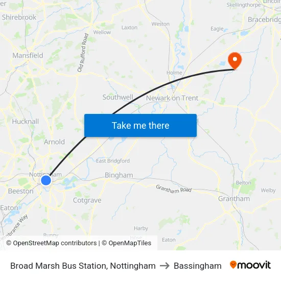 Broad Marsh Bus Station, Nottingham to Bassingham map