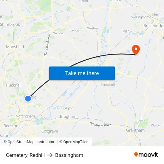 Cemetery, Redhill to Bassingham map