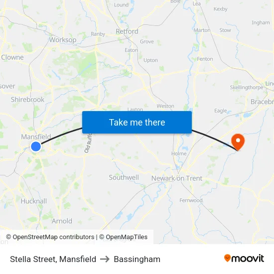 Stella Street, Mansfield to Bassingham map