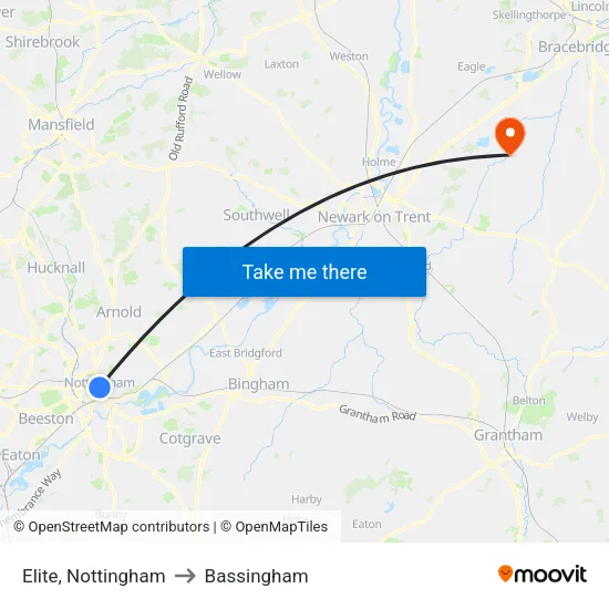 Elite, Nottingham to Bassingham map