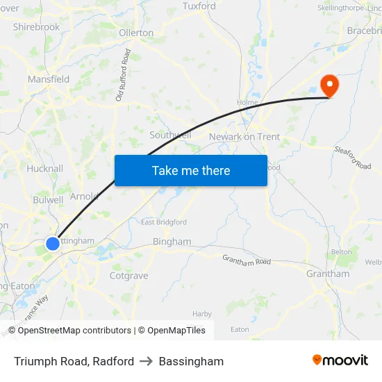 Triumph Road, Radford to Bassingham map