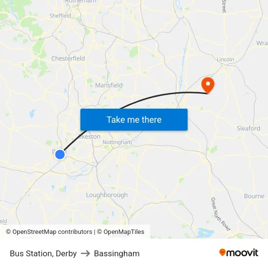 Bus Station, Derby to Bassingham map