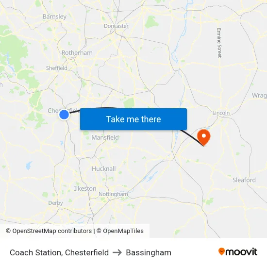 Coach Station, Chesterfield to Bassingham map