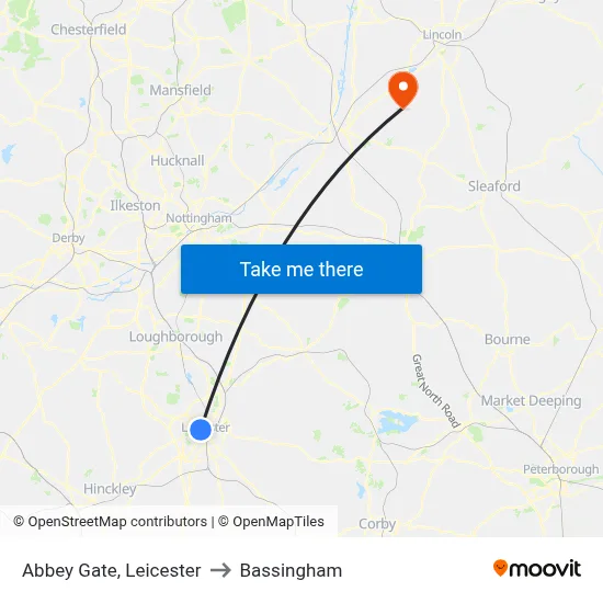 Abbey Gate, Leicester to Bassingham map