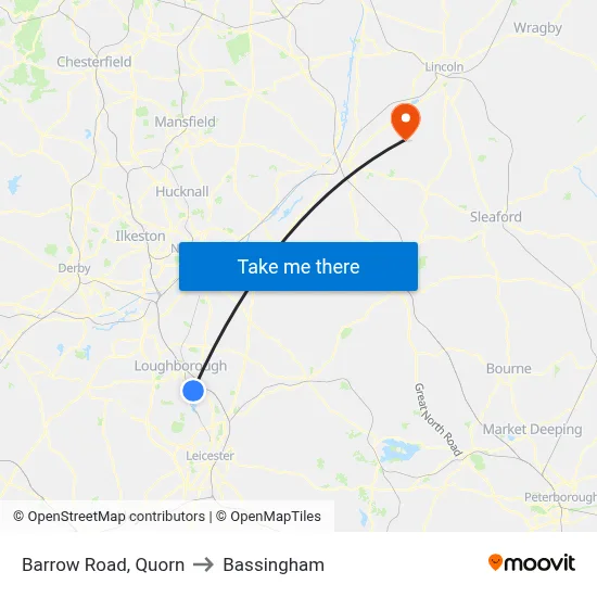 Barrow Road, Quorn to Bassingham map