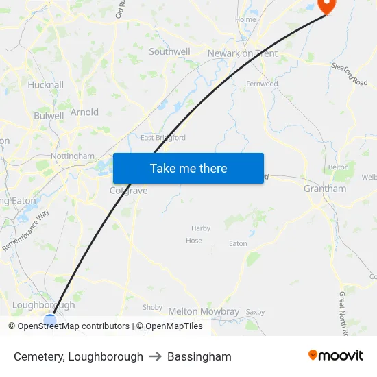 Cemetery, Loughborough to Bassingham map