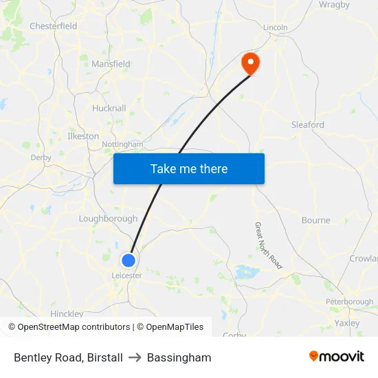 Bentley Road, Birstall to Bassingham map