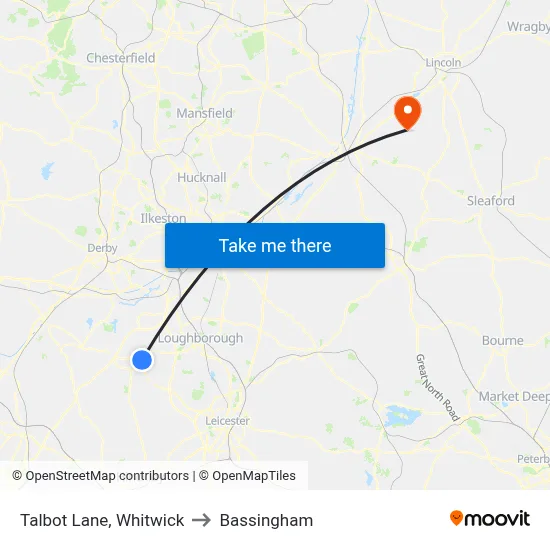 Talbot Lane, Whitwick to Bassingham map