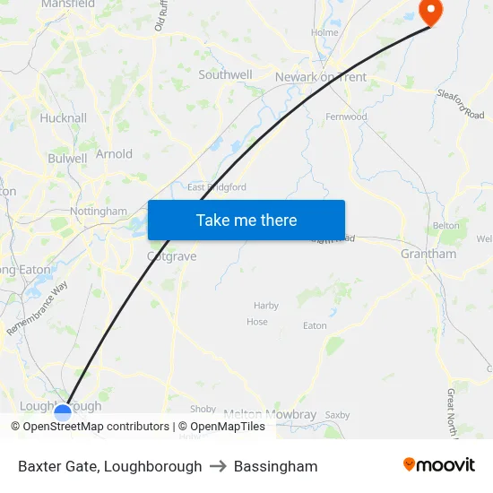 Baxter Gate, Loughborough to Bassingham map