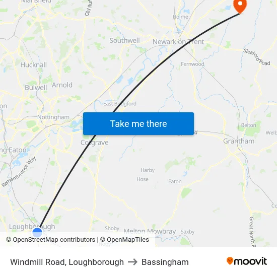 Windmill Road, Loughborough to Bassingham map
