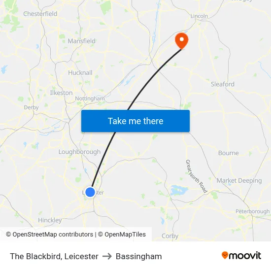 The Blackbird, Leicester to Bassingham map