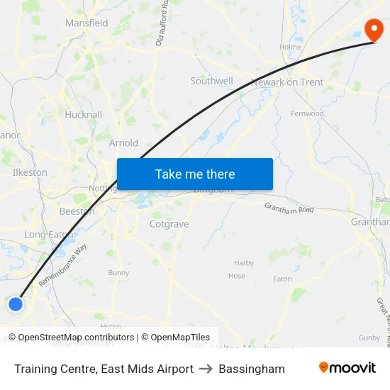 Training Centre, East Mids Airport to Bassingham map