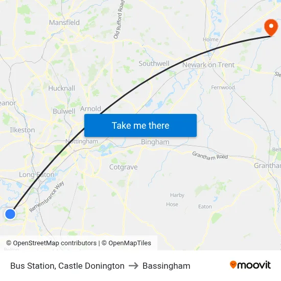 Bus Station, Castle Donington to Bassingham map