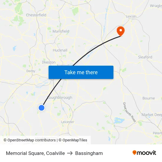 Memorial Square, Coalville to Bassingham map