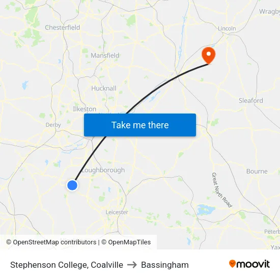 Stephenson College, Coalville to Bassingham map