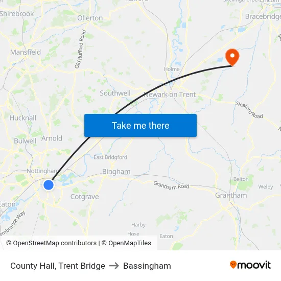 County Hall, Trent Bridge to Bassingham map