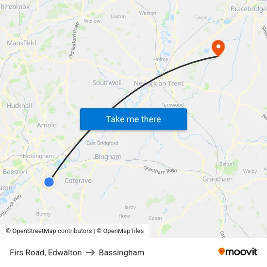 Firs Road, Edwalton to Bassingham map