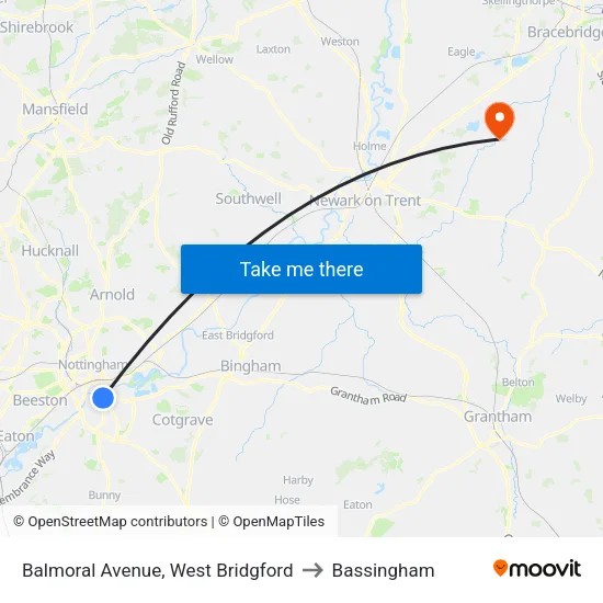 Balmoral Avenue, West Bridgford to Bassingham map