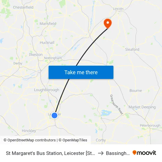 St Margaret's Bus Station, Leicester [Stand Sc] to Bassingham map