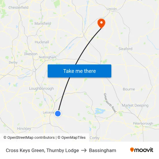 Cross Keys Green, Thurnby Lodge to Bassingham map
