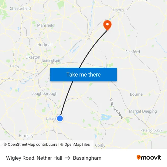 Wigley Road, Nether Hall to Bassingham map