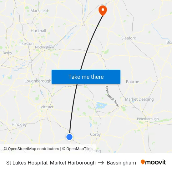 St Lukes Hospital, Market Harborough to Bassingham map