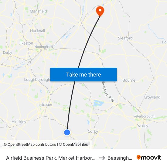 Airfield Business Park, Market Harborough to Bassingham map