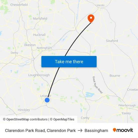 Clarendon Park Road, Clarendon Park to Bassingham map