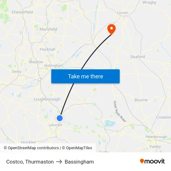 Costco, Thurmaston to Bassingham map
