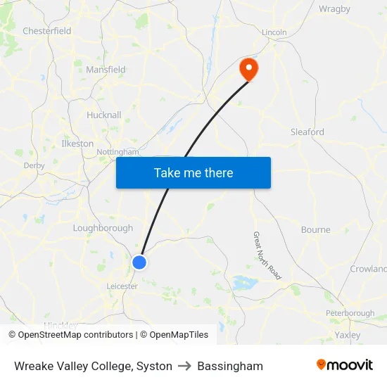Wreake Valley College, Syston to Bassingham map